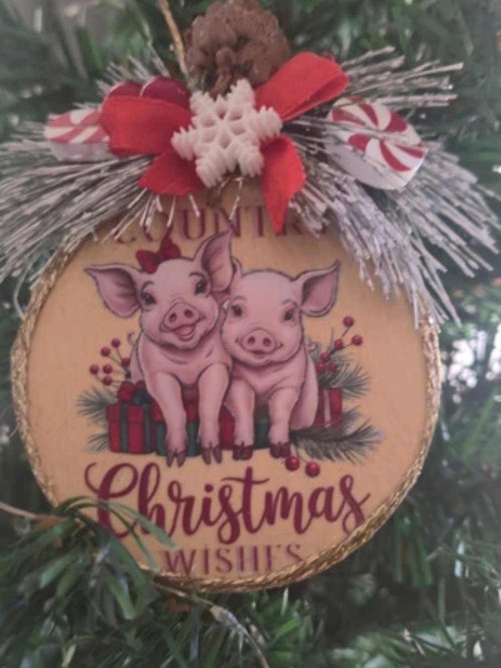 Christmas Farm Animal Ornaments Set of 2 Red & Green